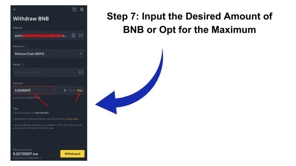 Step 7: Input the Desired Amount of BNB or Opt for the Maximum