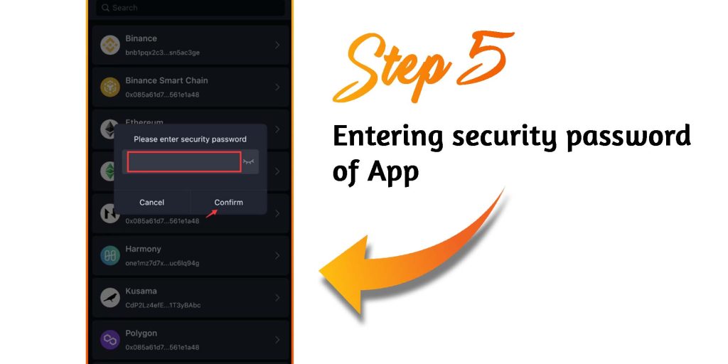 Entering security password of App