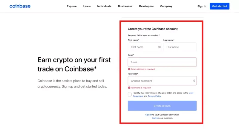 sign-up to coinbase 1